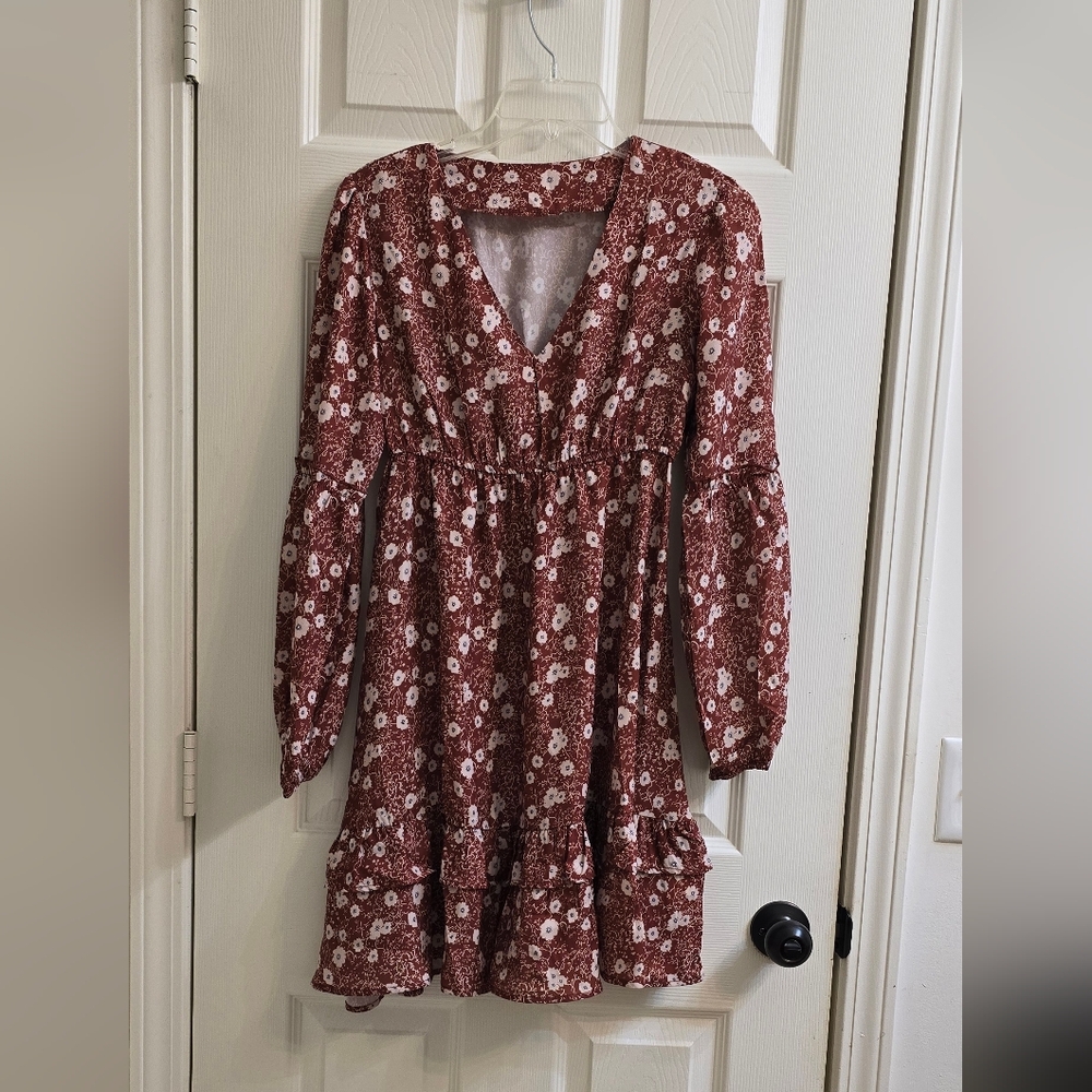 Floral Rusty Red Color Dress. Never Worn.